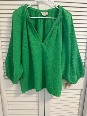 Nation LTD Emerald Green Textured V-Neck Tunic